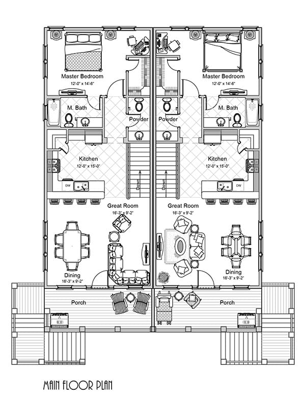 Two Palms Duplex Coastal House Plans from Coastal Home Plans