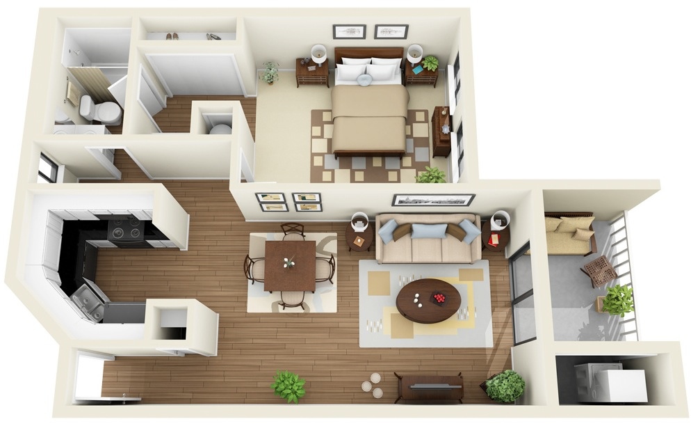 50 One “1” Bedroom Apartment/House Plans Architecture & Design