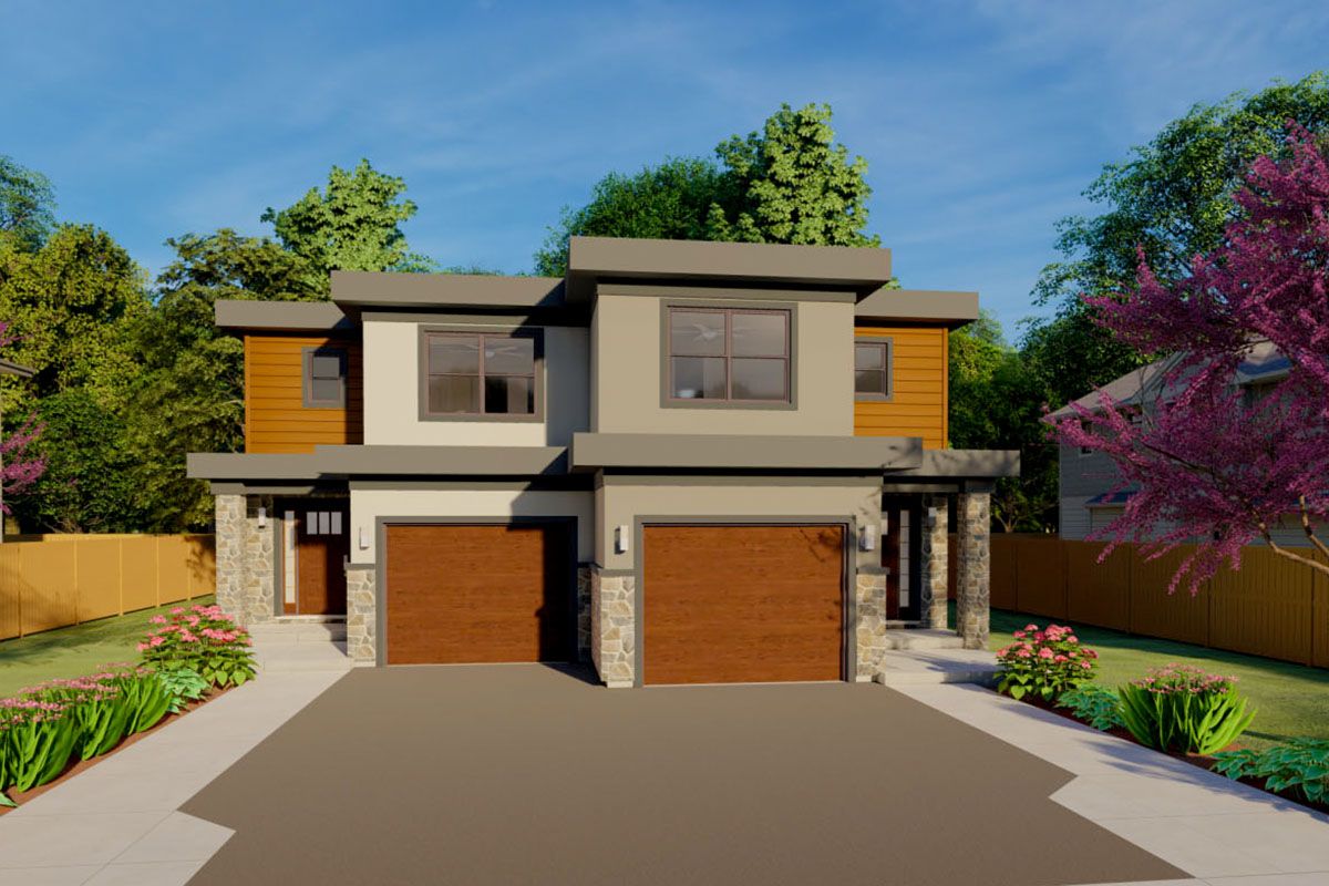 Plan 67718MG Duplex House Plan For The Small Narrow Lot Duplex house