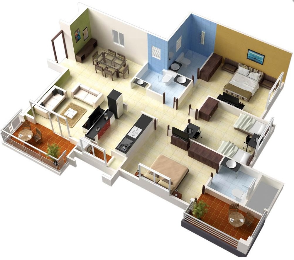 50 Three “3” Bedroom Apartment/House Plans Architecture & Design