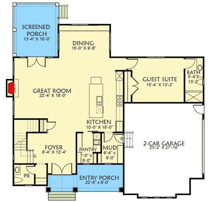 TwoStory 4 Bedroom Craftsman House (Floor Plan)