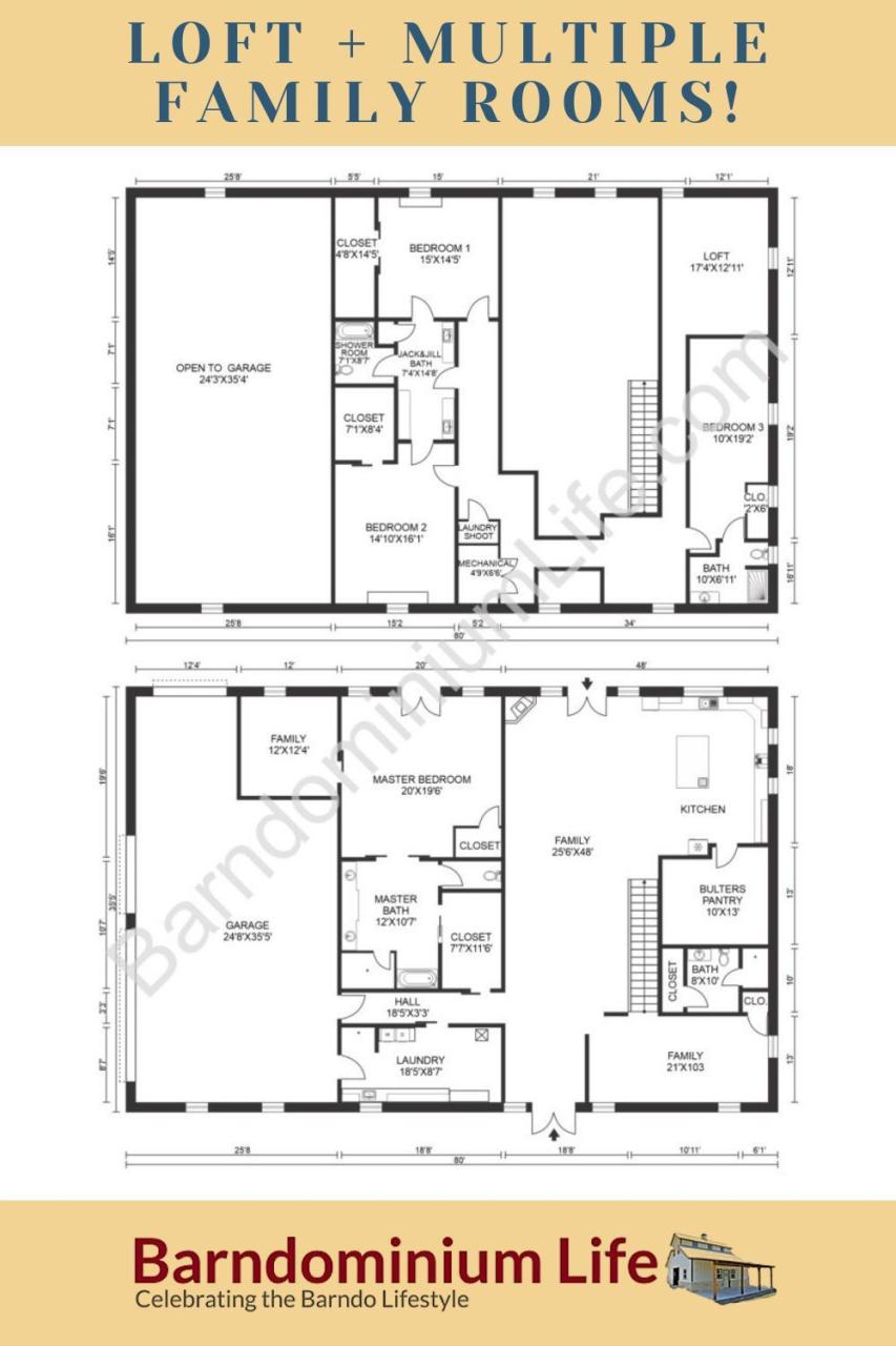 Top 20 Barndominium Floor Plans Barndominium floor plans, Loft floor