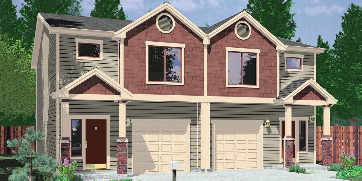 Garage In The Middle House Design Duplex House Plans 2 Story Duplex