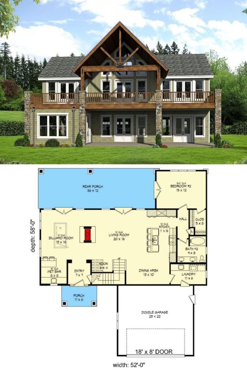 TwoStory 3Bedroom Mountain Craftsman with a Wet Bar (Floor Plan) in