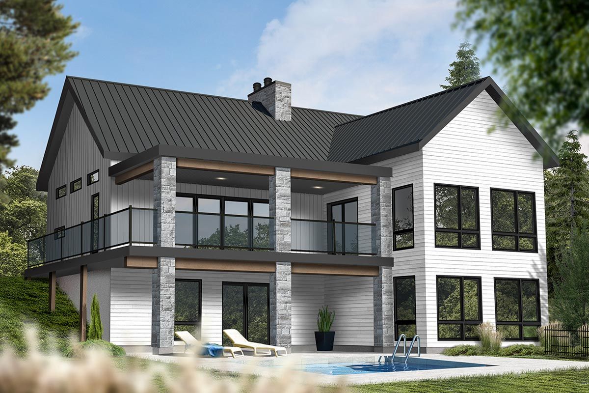 Plan 22579DR New American Mountain Ranch Home Plan for the Rear