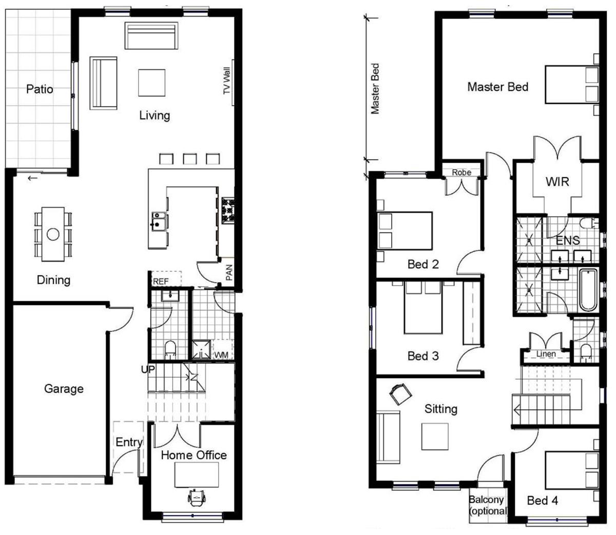 2 storey house plans for narrow blocks Google Search SWAP DOWNSTAIRS