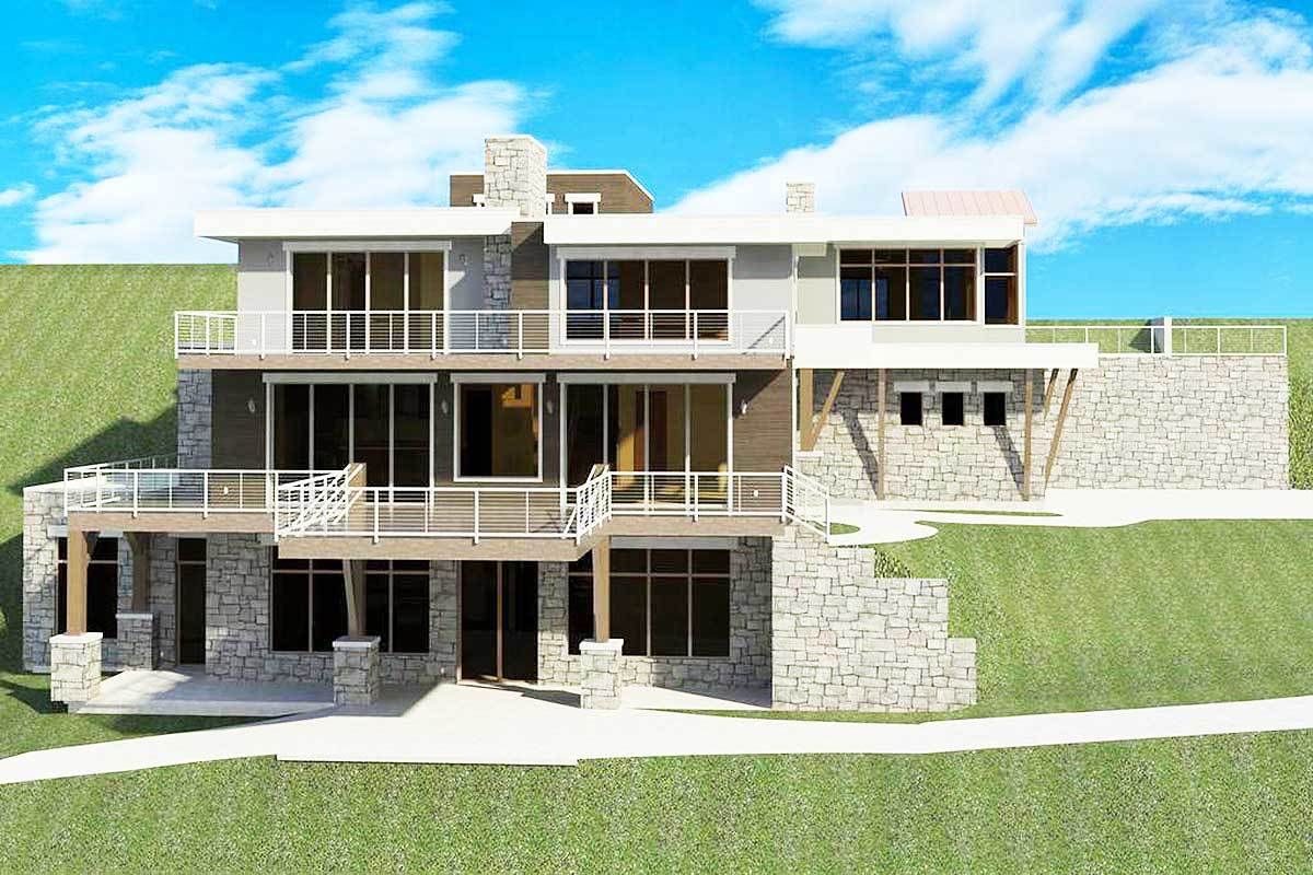 Plan 290025IY Modern House Plan for a Sloping Lot Modern style house