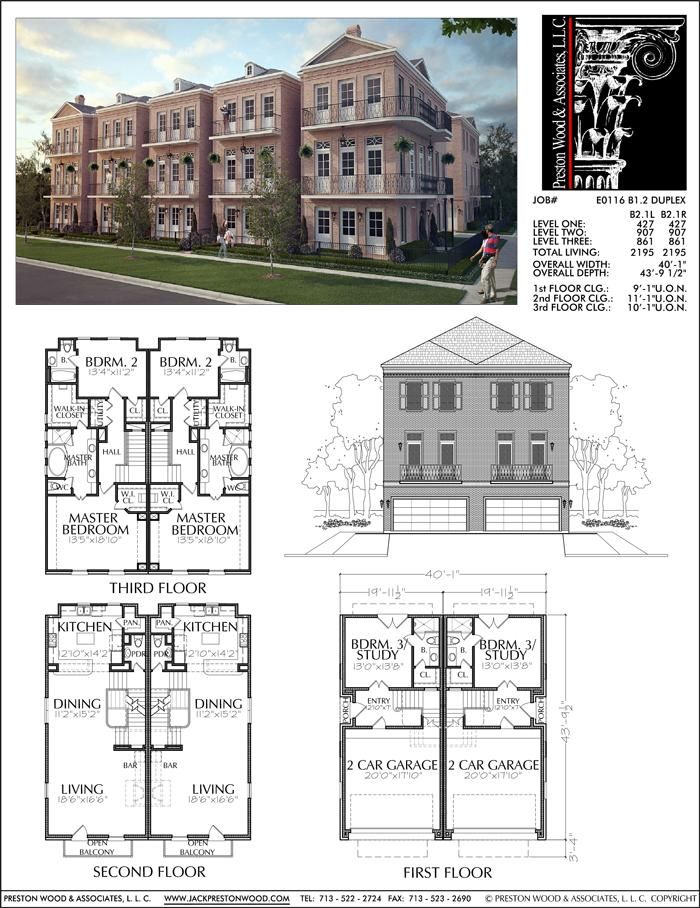 Three Story Duplex Townhouse Plan E0116 B1.2 Duplex plans, Townhome