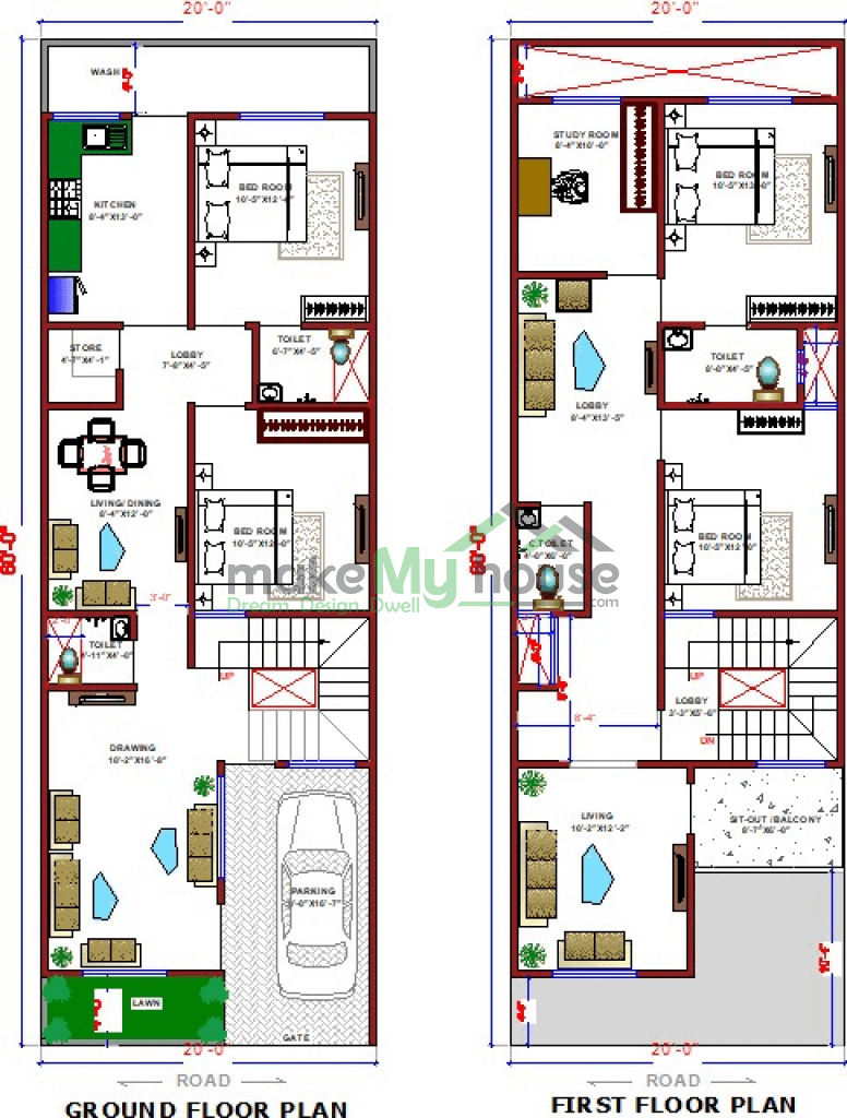 Buy 20x60 House Plan 20 by 60 Front Elevation Design 1200Sqrft Home