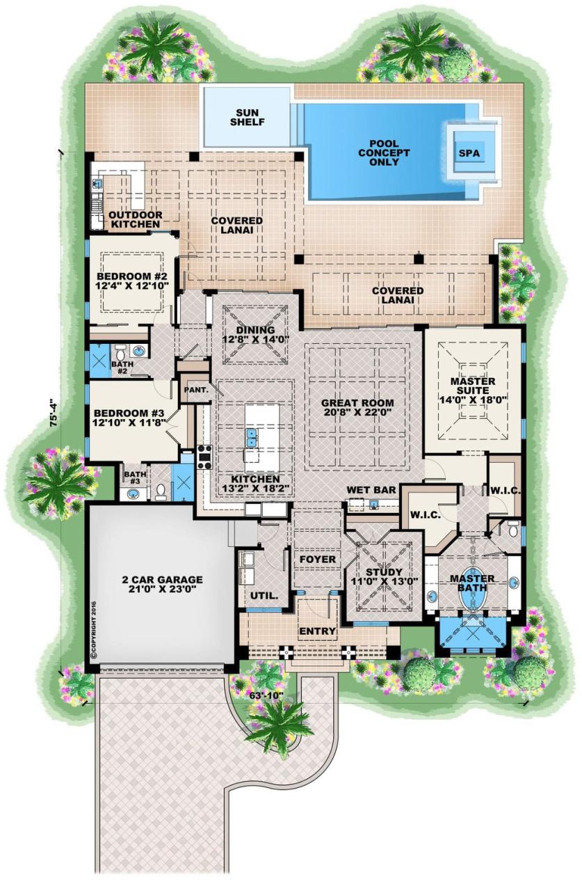 Contemporary Style House Plan 3 Beds 3 Baths 2684 Sq/Ft Plan 27551