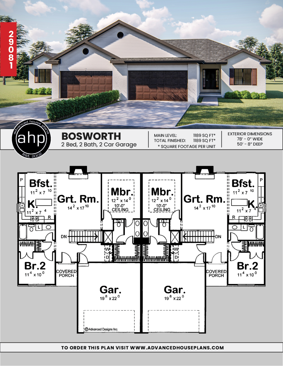 Multifamily duplex 1 story house plan Duplex house plans, Family