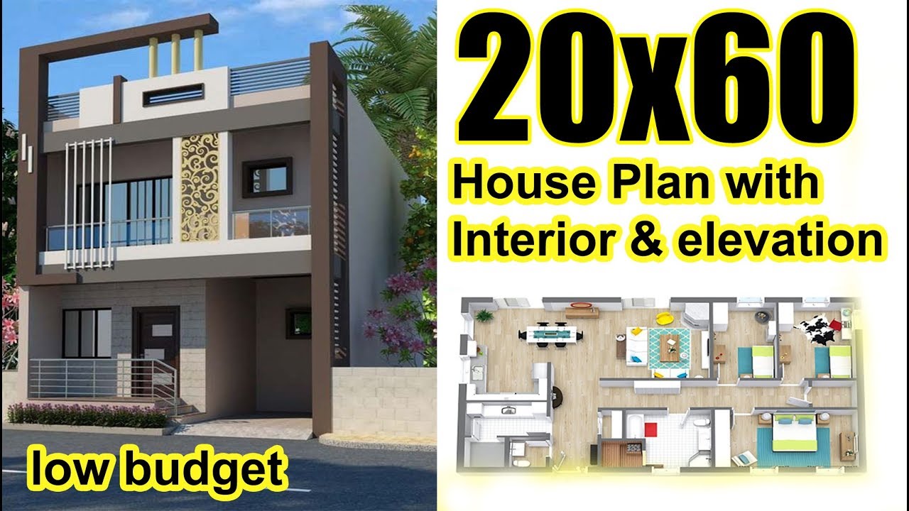 20x60 House plan with interior & Elevation (low budget) 1200 sq ft