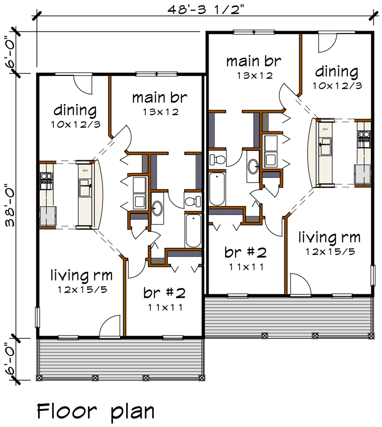 Bungalow MultiFamily Plan 72782 Duplex floor plans, Duplex house