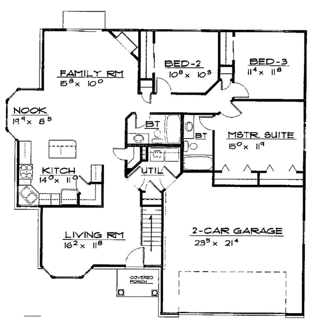 Traditional Style House Plan 3 Beds 2 Baths 1530 Sq/Ft Plan 308264