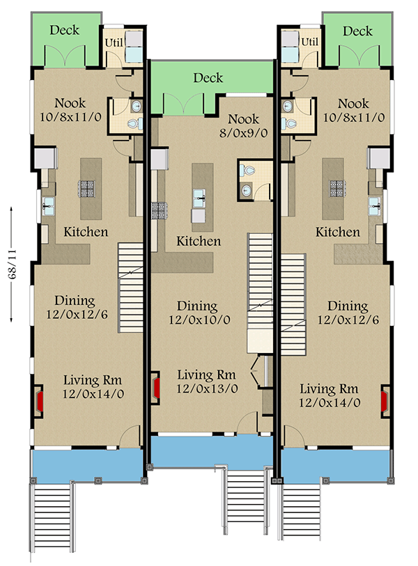 Modern Triplex House Plan with DriveUnder Parking 85259MS