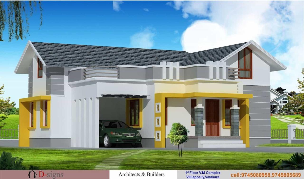 Single Floor Kerala House Elevation at 1200 sq.ft