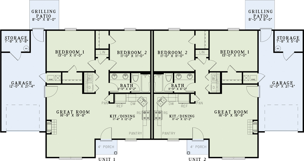 Ranch Duplex 60689ND Architectural Designs House Plans