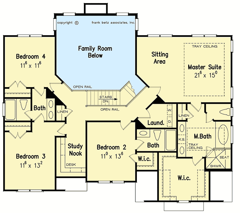 2Story Brick House Plan with Upstairs Laundry 710150BTZ