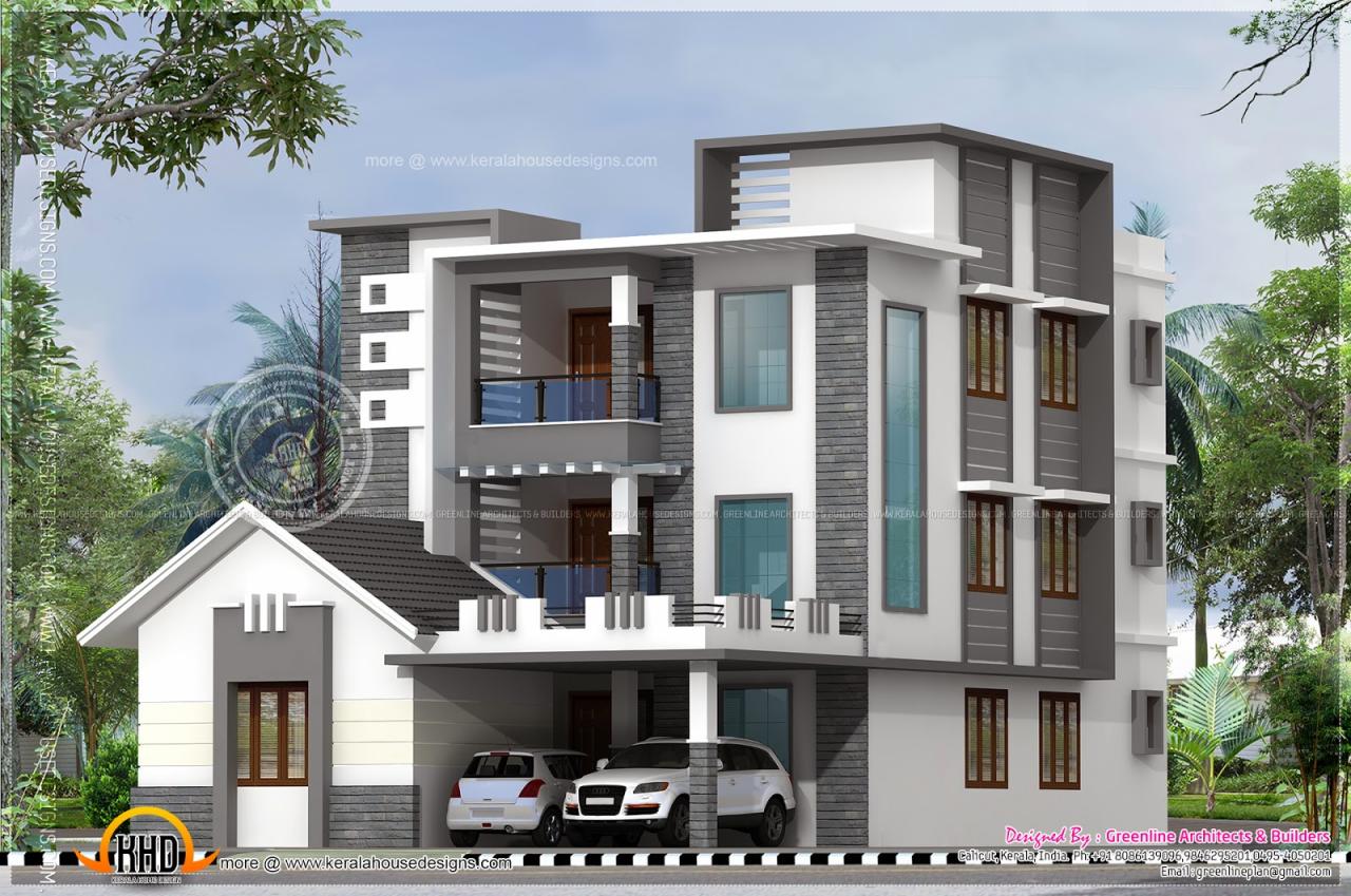 Three storied modern luxury house Indian House Plans