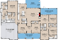 4Bedroom Modern Farmhouse Plan with Three Fresh Air Spaces 16918WG