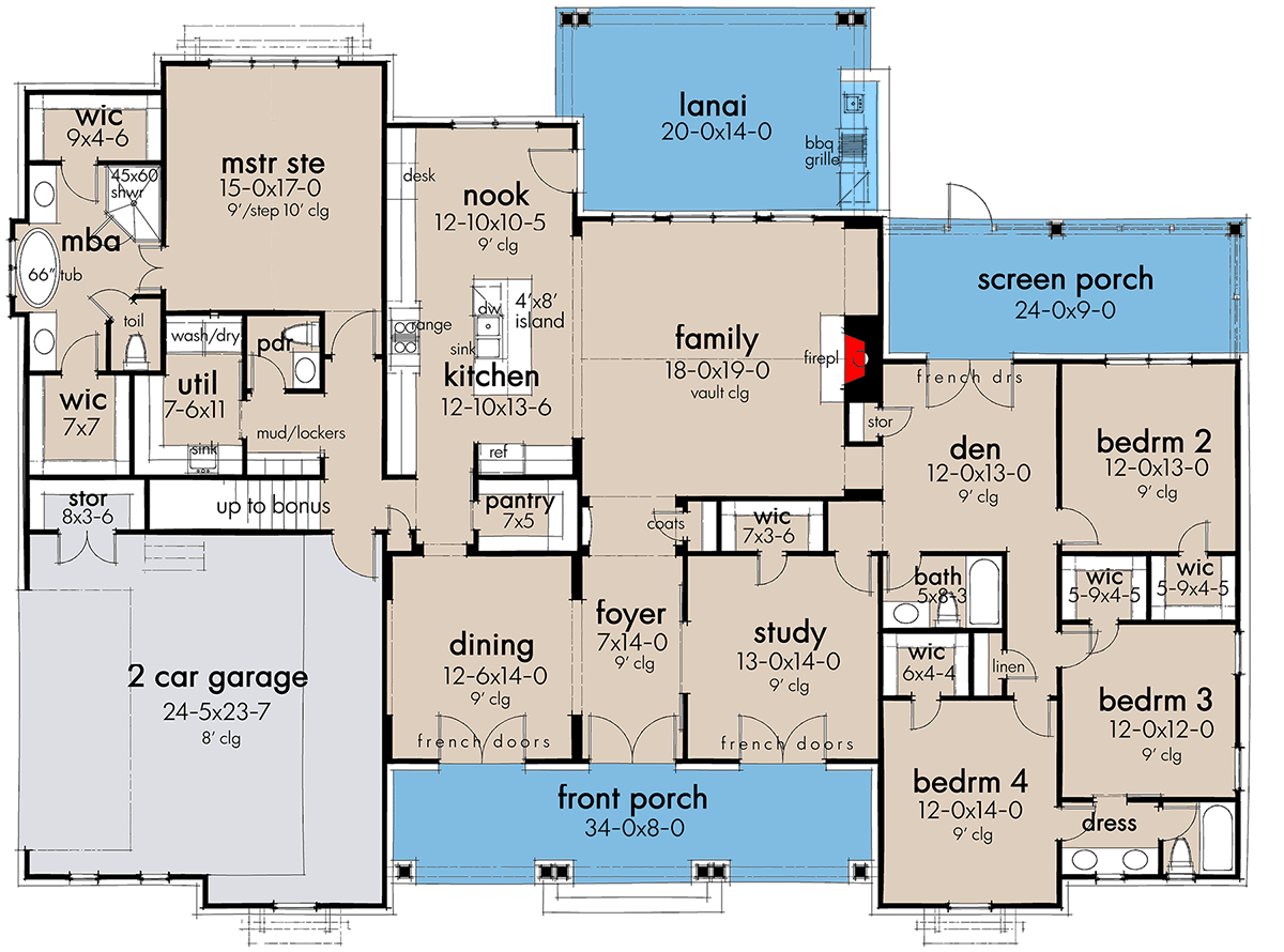 4Bedroom Modern Farmhouse Plan with Three Fresh Air Spaces 16918WG