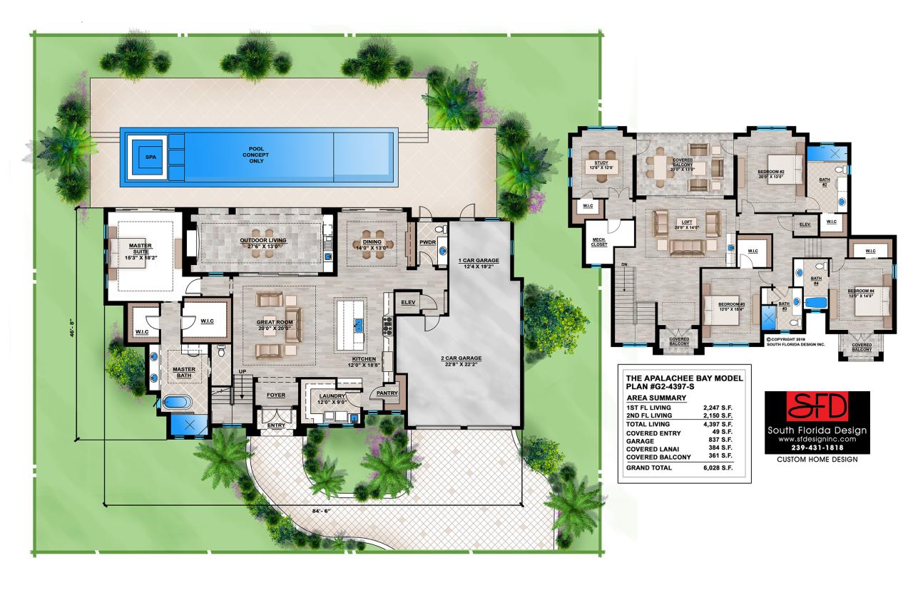 South Florida Design 4 Bedroom Luxury 2Story House PlanSouth Florida