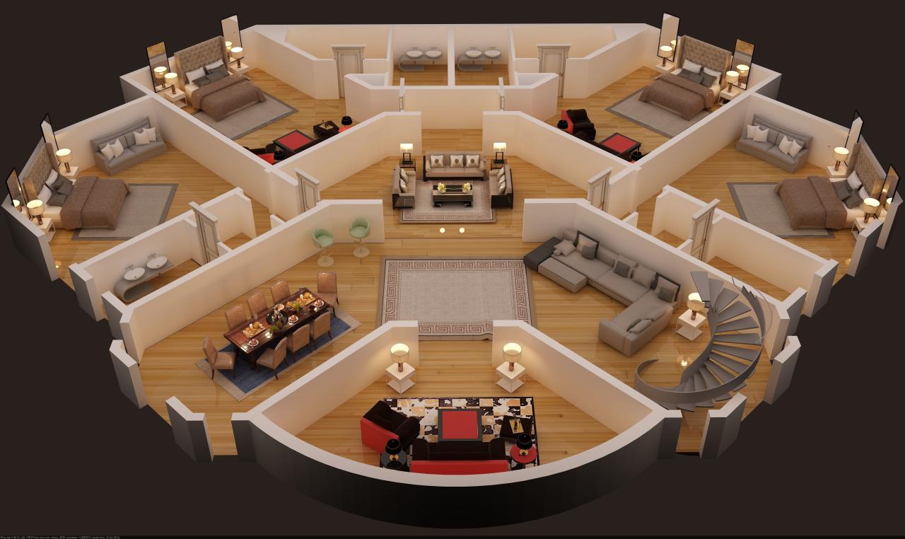 3d floor plan of first floor luxury house CGTrader Round house