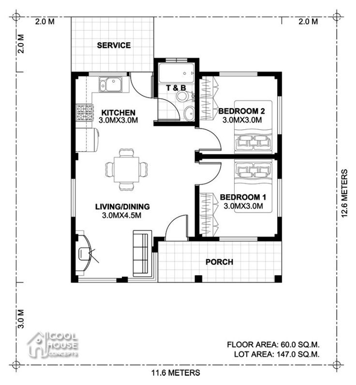 Home design plan 11x12m with 2 bedrooms Home Design with Plan Two