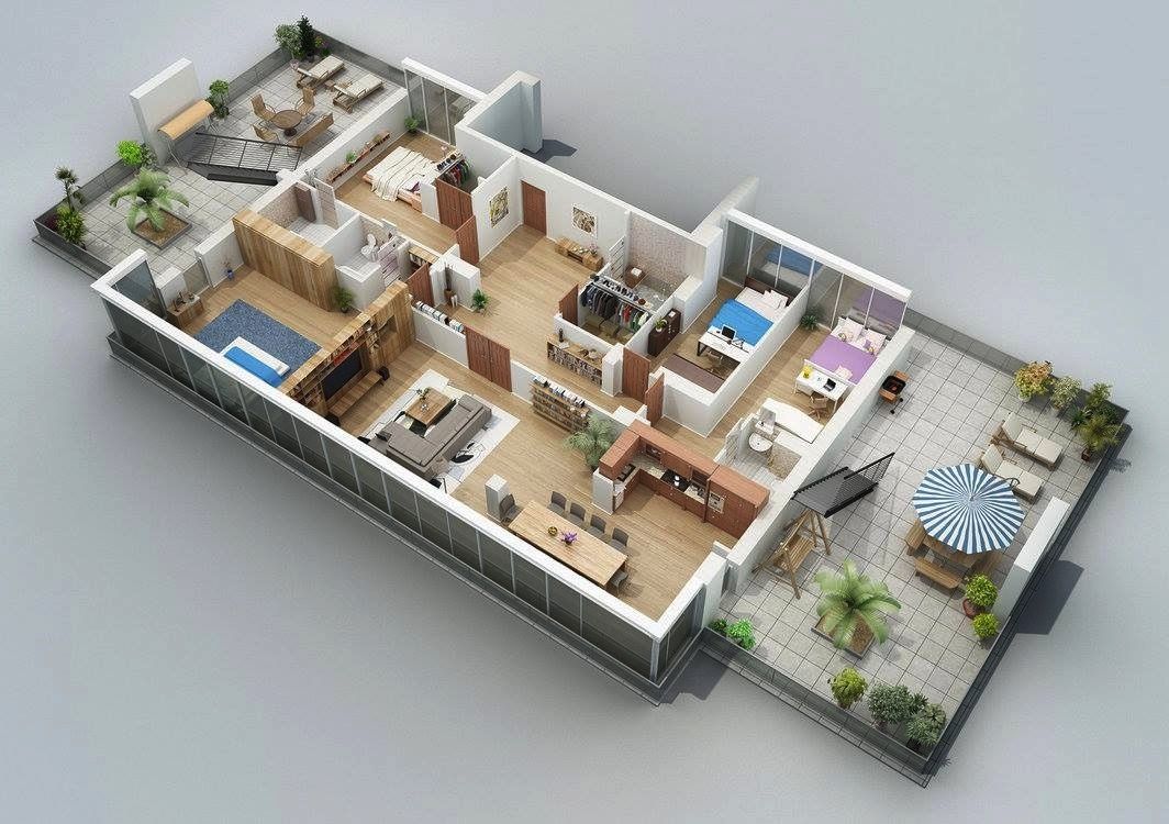 50 Four “4” Bedroom Apartment/House Plans Architecture & Design
