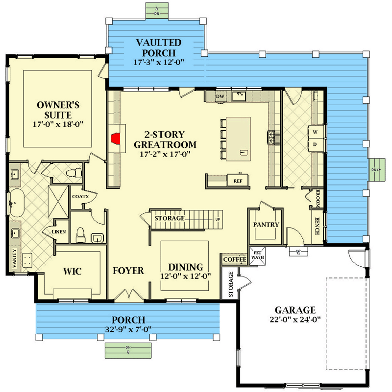 Exclusive Farmhouse Plan with 2Story Great Room 46410LA