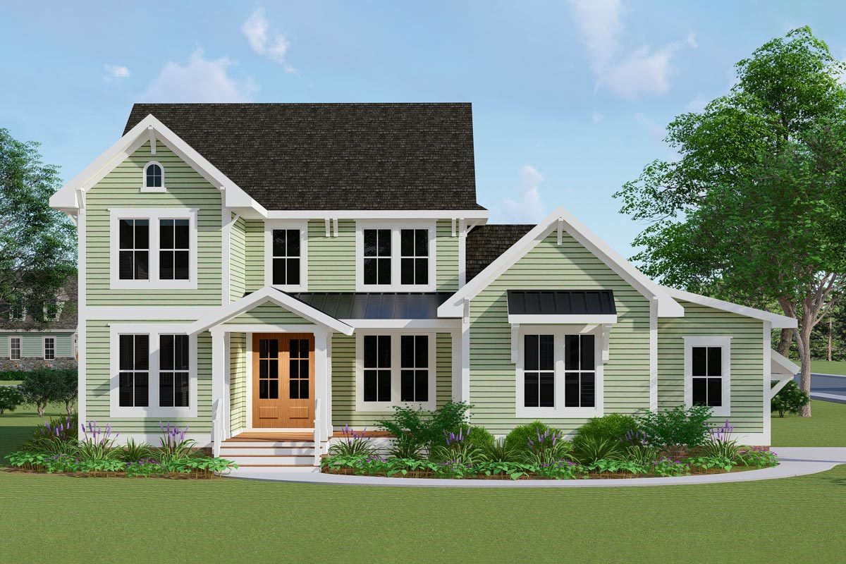 Exclusive Twostory Farmhouse Plan with Sideentry Garage 500070VV