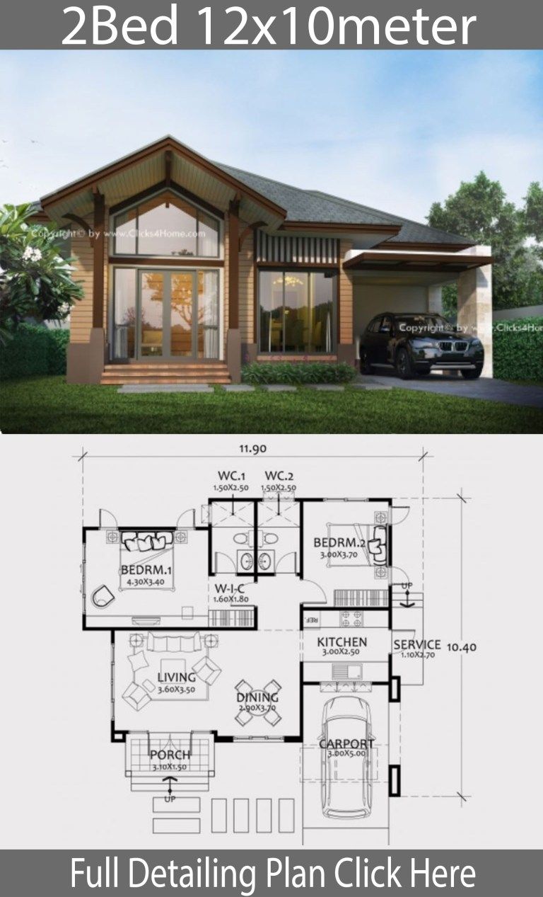 Home design plan 12x10m with 2 Bedrooms in 2020 Beautiful house plans