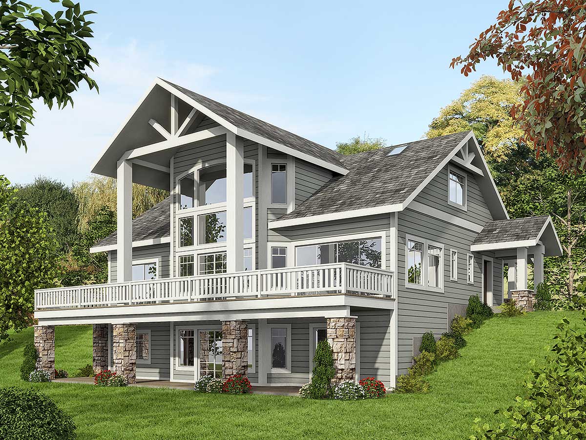 Mountain House Plan with Dramatic Window Wall 35516GH 1st Floor