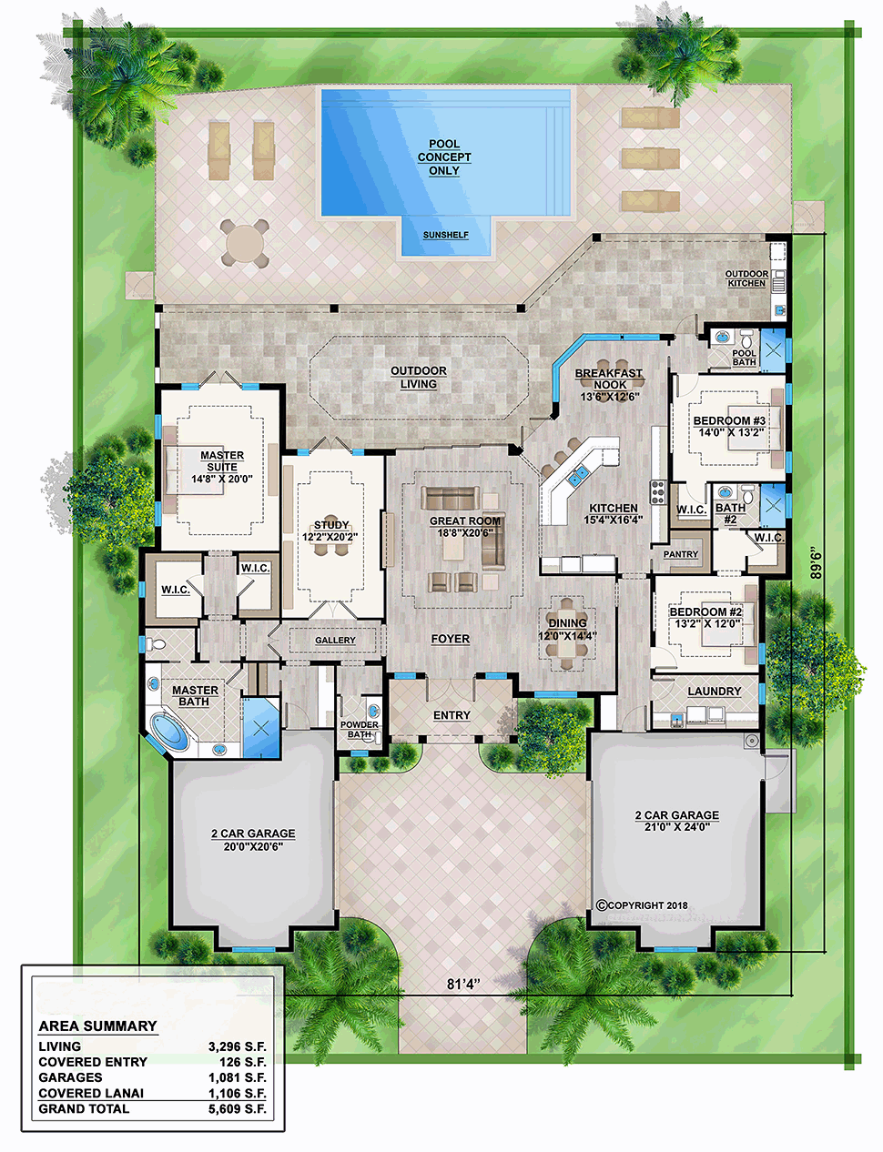 Mediterranean Style House Plan 52952 with 3 Bed, 4 Bath, 4 Car Garage