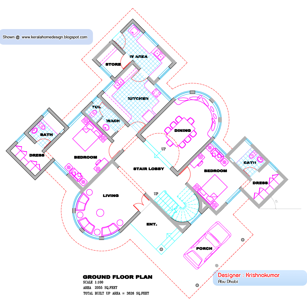 Kerala villa plan and elevation 3600 Sq. Feet Kerala home design