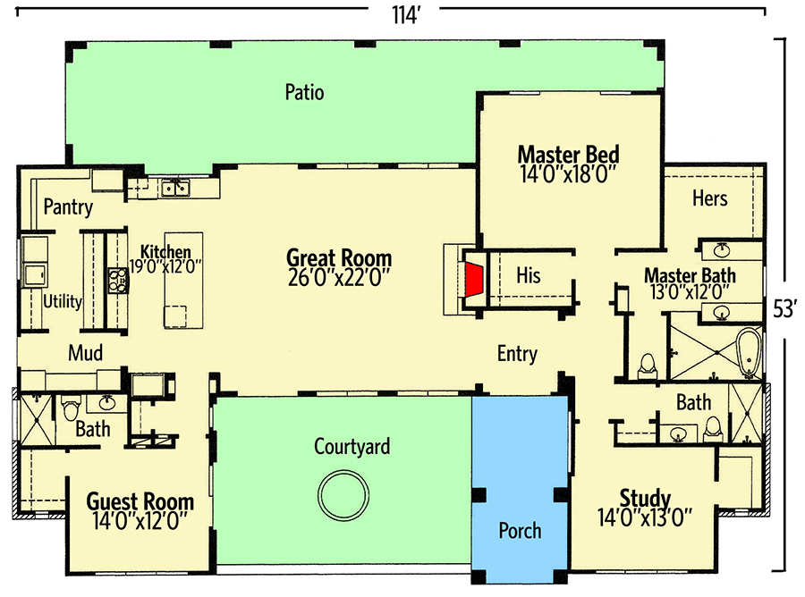 3Bed SpanishStyle House Plan with Front Courtyard 46072HC