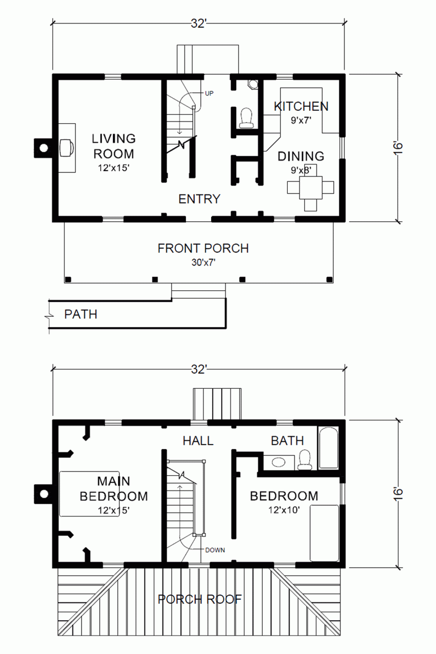 Two Story 16′ x 32′ Virginia Farmhouse House Plans Project Small House